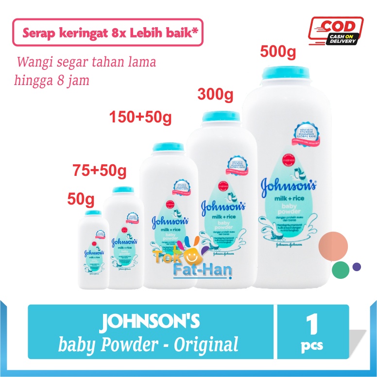JOHNSON'S Baby Powder Milk & Rice/ Putih 50gr / 75+50gr / 150+50gr / 300gr / 500gr - JOHNSONS Bedak 