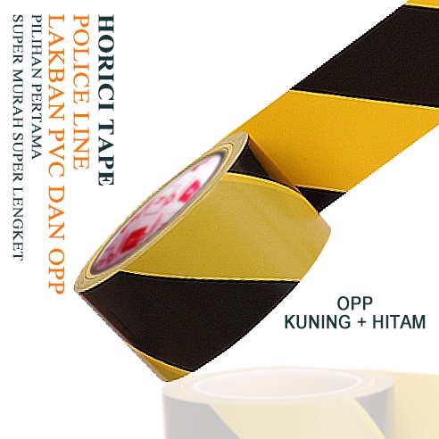 Warning tape merek Horici/OPP PVC Police Line tape Barricade tape 45mm X 30m+2m Marking Floor Isolasi