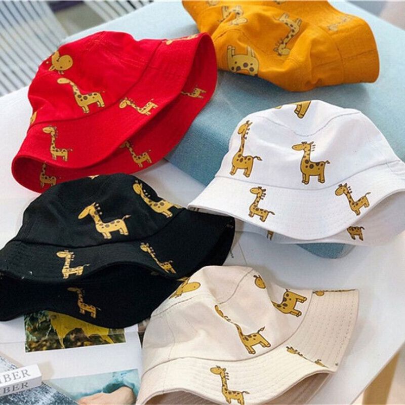 Topi Bucket Jerapah Kids Anak Ada Tali Sablon / Baby Bucket Hat Giraffe Cotton Unisex Laki Laki dan Perempuan 1-8 Tahun