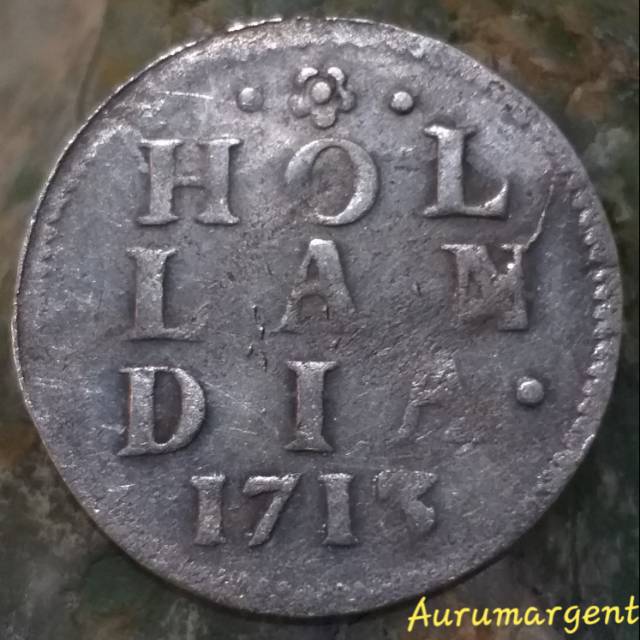 SA6-- 1 PC KOIN PERAK KUNO ASLI 2 STUIVER HOLANDIA TH 1713. -- SILVER COIN --