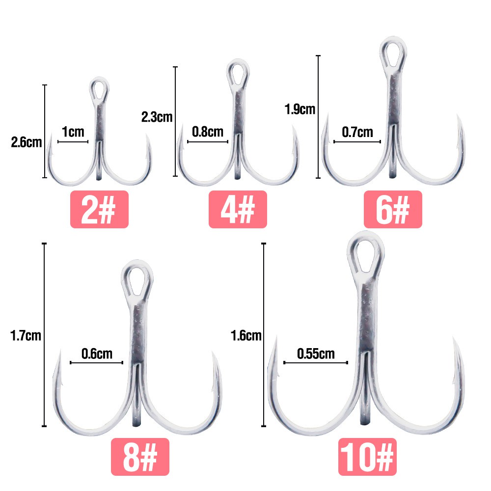 Owner Silver Treble Hooks Size 4/6/8/10# Bait Fishing Tackle Round Bend for Pike Bass High Carbon Steel