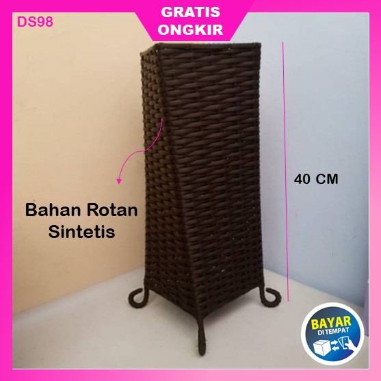 Pot Bunga Tanaman Hias Plastik Besar Besi Kayu Rotan Ulir Putih Hitam Tinggi Ukuran T 40 Cm L 15 Cm