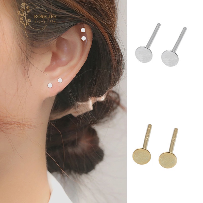 Roselife 1 Pasang Anting Tusuk Silver S925 Bulat 5mm Anti Alergi Untuk Unisex Dewasa / Pria / Wanita