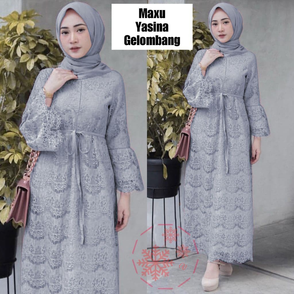 ESME- Maxi Yasina/COD/ Gamis Brukat Busui/ Maxi Brukat Muslim/ Maxi Dress Kekinian/ Fashion Muslim