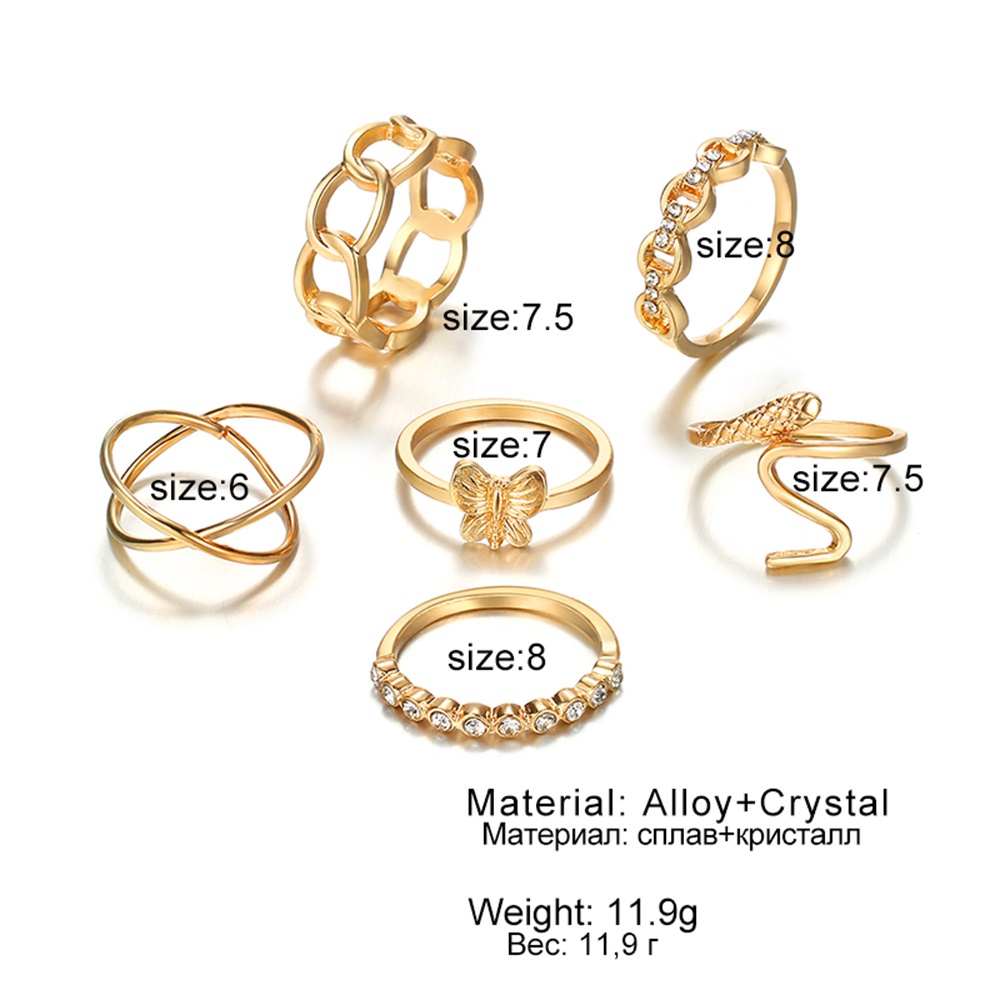 6pcs / Set Cincin Desain Ular Warna Emas / Silver Untuk Pria / Wanita