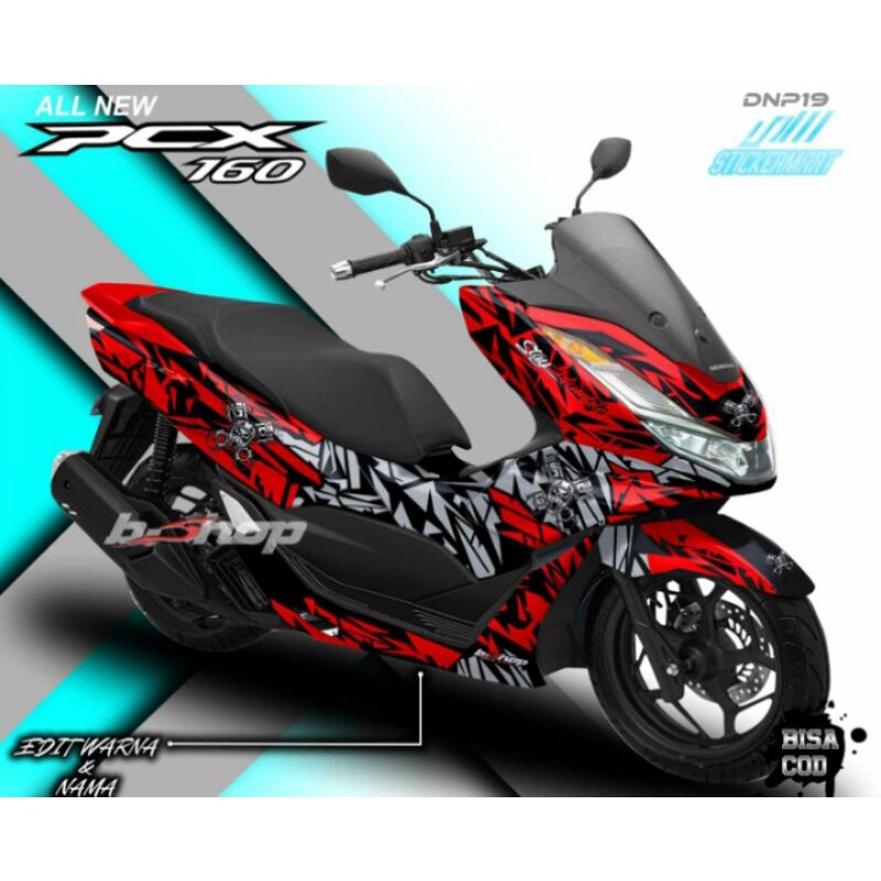 Sticker Decal PCX 160 Full Body Grapis Abstrak Merah