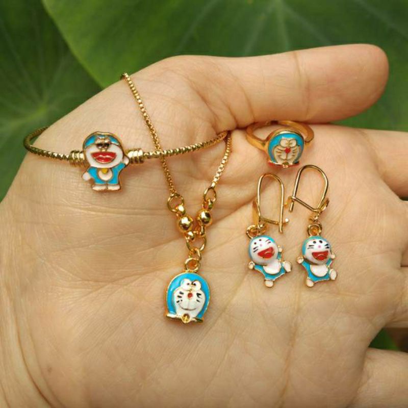 Kalung set anak Doraemon lapis mas 18k