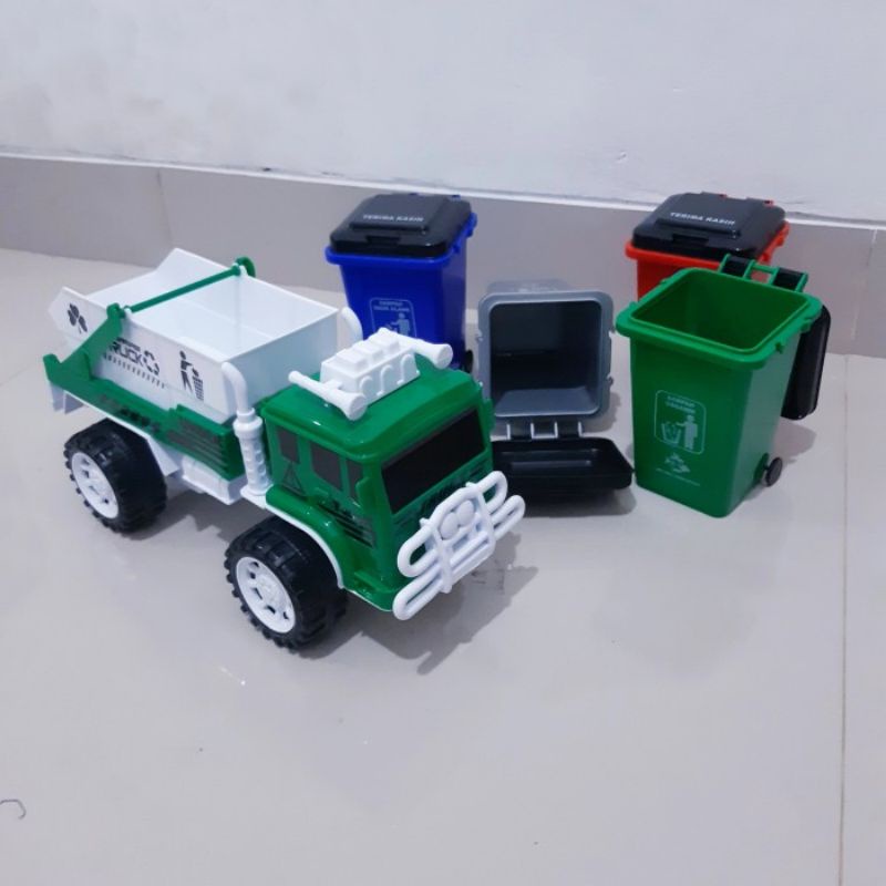 Mainan Set Mobil Truk Dan Tong Sampah - Miniatur Truck Dump Anak Laki Cowok