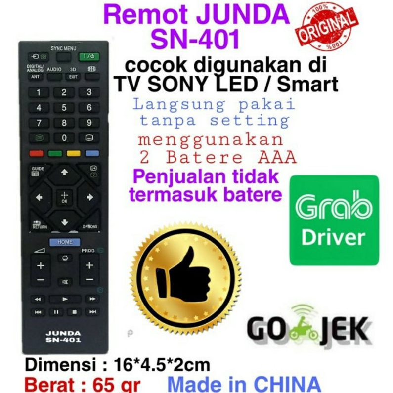 Remote Remot Junda 401 Cocok Di TV LED Sony Bravia Smart TV Android