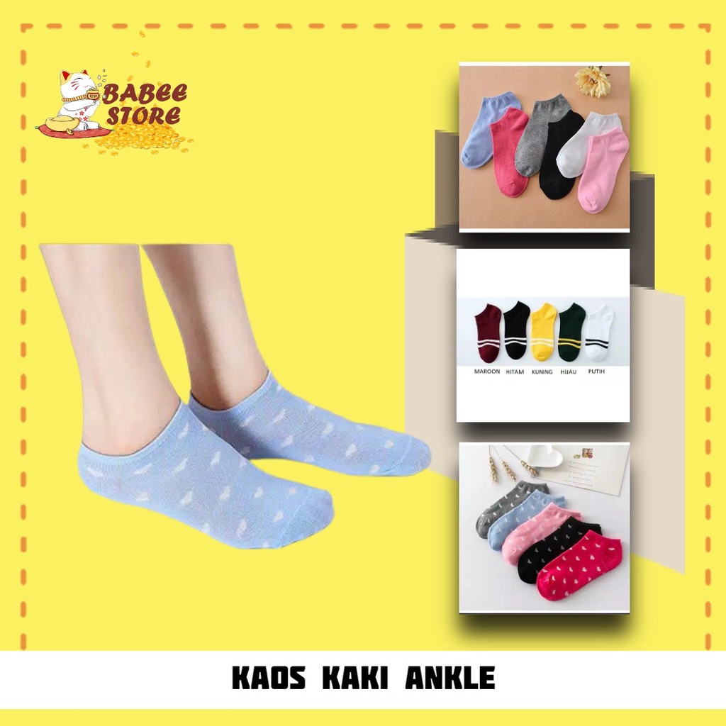 KAOS KAKI WANITA / KAOS KAKI CEWEK / KAOS KAKI ANKLE SEMATA KAKI IMPORT MOTIF POLOS GARIS LOVE LUCU