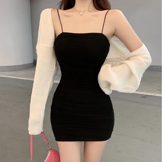 DF BJ285 Baju Wanita Terusan Wanita Korean Off Shoulder Mini Dress Wanita Tanpa Lengan (Size S-XL)