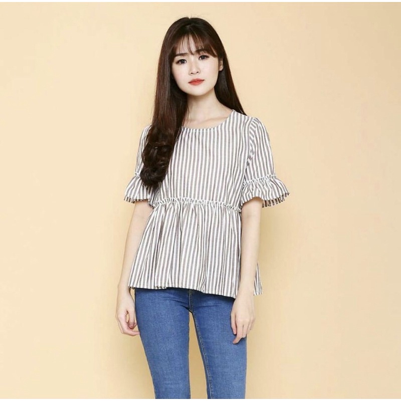 blouse babydoll / atasan salur babydoll / stripe blouse