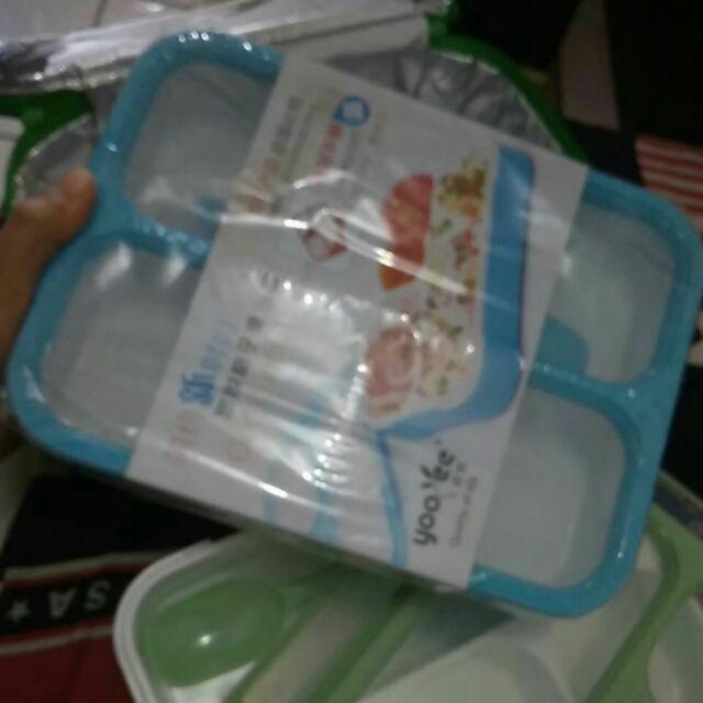 Yooyee Kotak Makan Grid Bento Lunch Box 3 Sekat Anti Bocor  - Packing Bubble Dan Karton