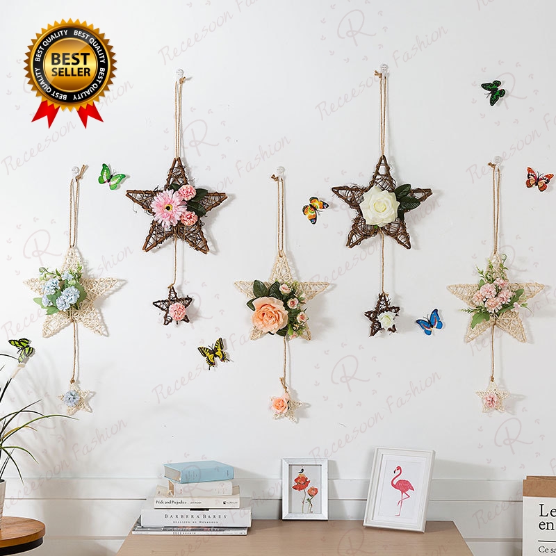 Nordic Style Artificial Flower Wooden Star Wall Hanging Wall Art Wedding Party Home Decor Shopee Indonesia