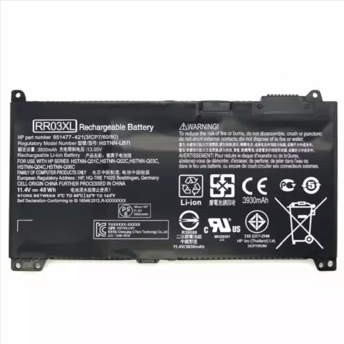 Baterai HP ProBook 430 G4 440 G4 450 G4 455 G4 RR03 RR03XL 470G4 MT20 Original