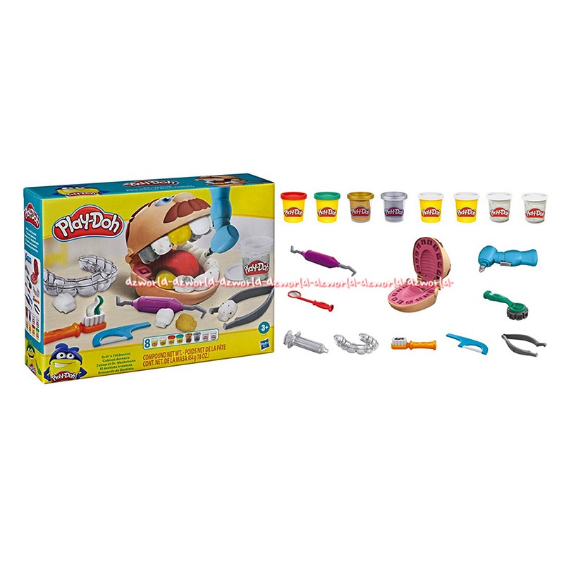 Play-Doh Drill N Fill Dentist Teeth Playdoh Mainan Lilin Dokter Gigi Cetakan Gigi Alat Periksa Doh