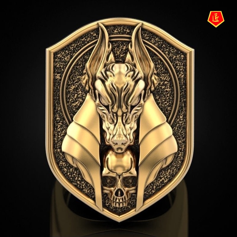 [Ready Stock]Creative Retro Wolf Head 18K Gold Man's Ring