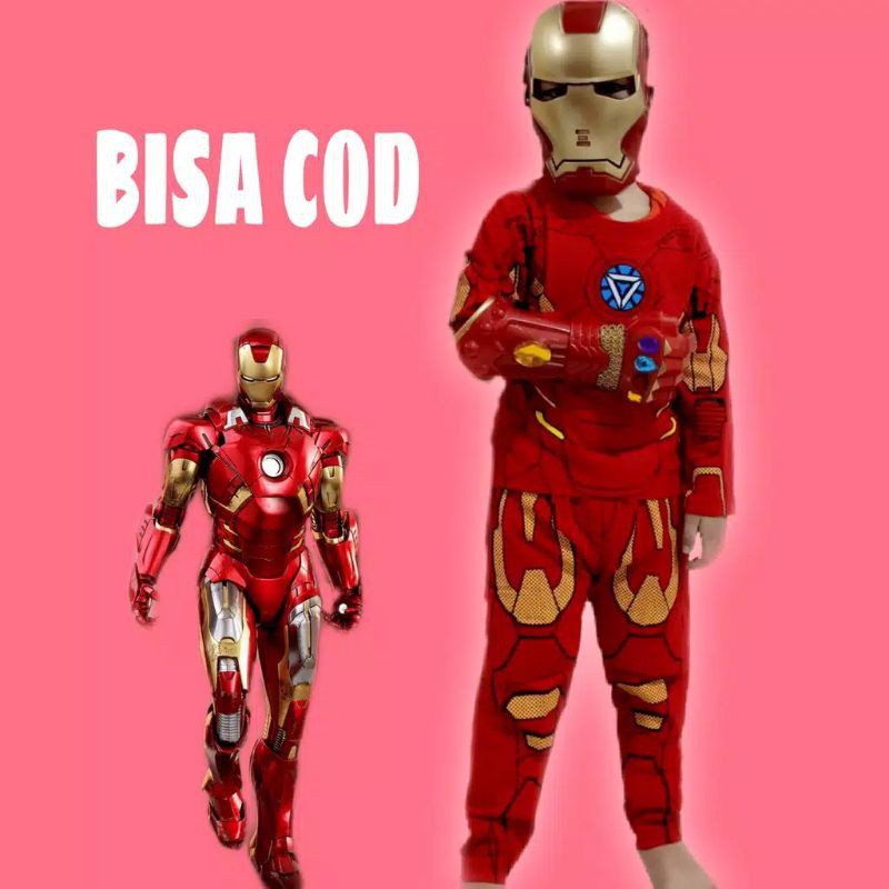 Kostum baju anak Iron Man Gratis topeng dan tangan thanos Bisa COD Gratis Bubblewrap