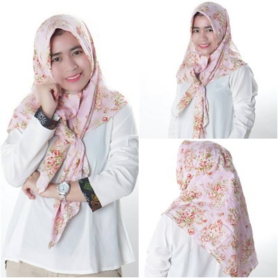 Kerudung Segi Empat Katun Jepang Motif Bunga / Khimar / Hijab