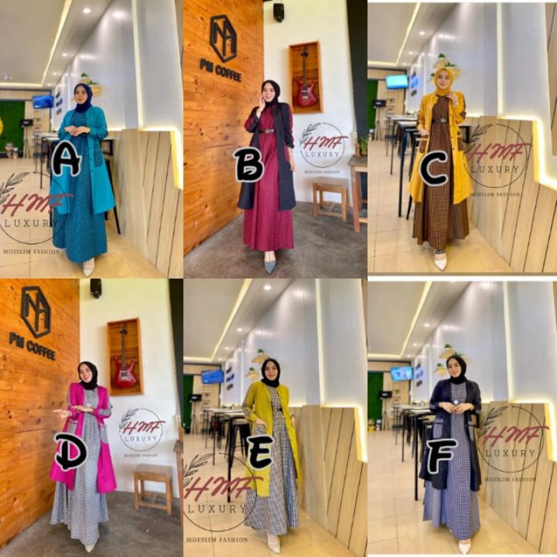 Set syar'i Aurora By Irna gallery / Ahza Dress set Outer / AHZA set outer / Ahsanty set Outer