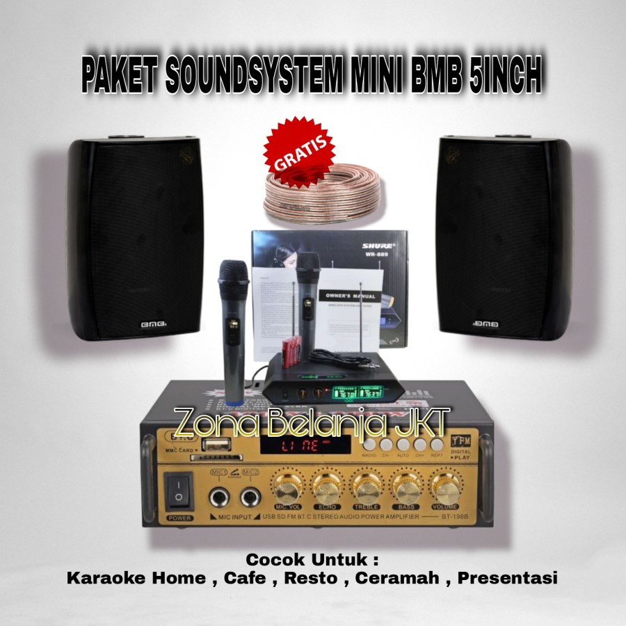 PAKET SOUND SPEAKER BMB 5 INCH KG 511 2 SPEAKER CAFE RESTO KLINIK PANGGILAN AMPLI USB BLUETOOTH MIC WIRELESS (Mini 2)