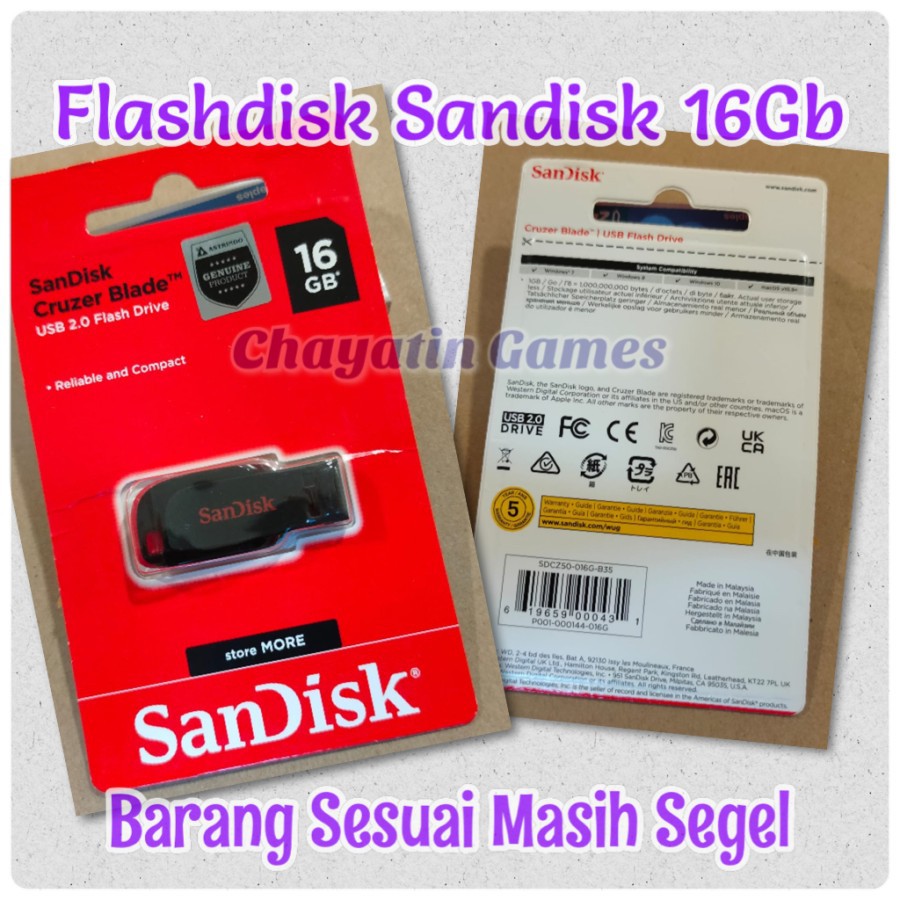 Flashdisk 16GB - 16 Gb Merk Sandisk Original Segel