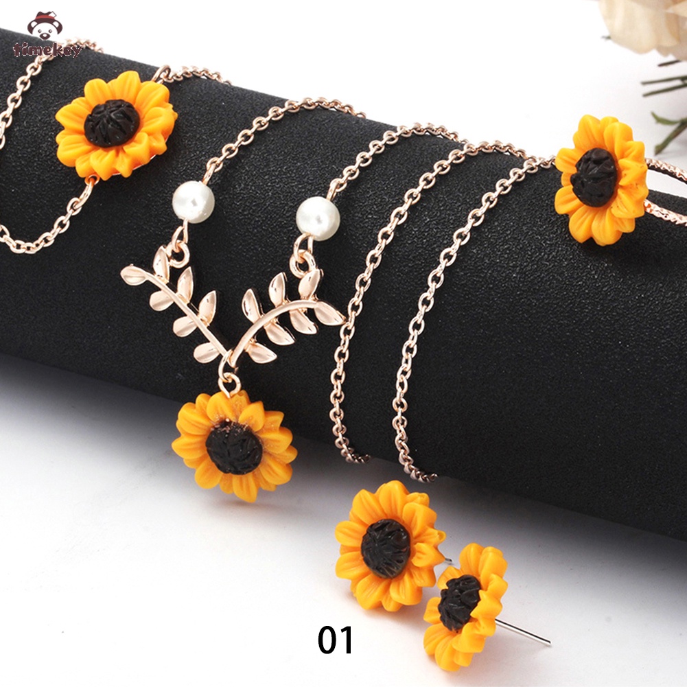 【TK】Fashion Bohemia Sunflower Earrings Necklace Ring Bracelet Set Creative Dangle Jewelry Gift Kit