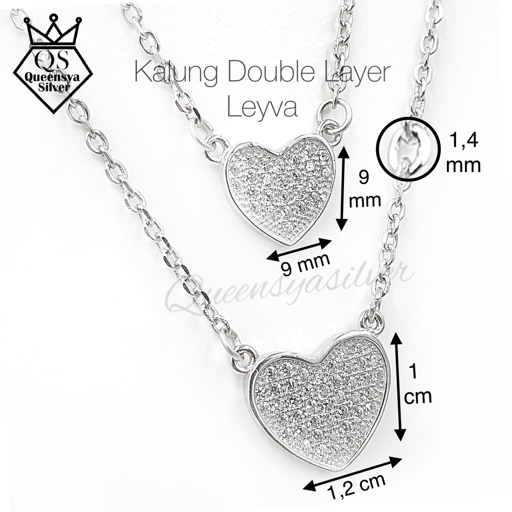 Kalung Perak Double Layer HATI Asli Silver 925 || Model HATI || Lapis Emas Putih || Queensya Silver