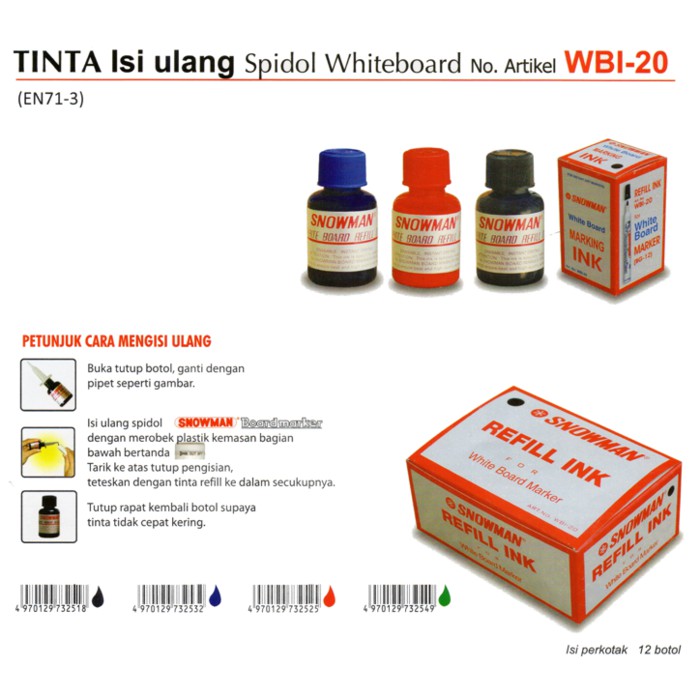 Isi snowman whiteboard (BISA DIHAPUS ) marker refill ink wbi-20