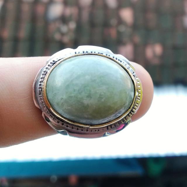 Cincin Monel Batu Natural Mtorolite Chalcedony / Giok Aceh + Memo