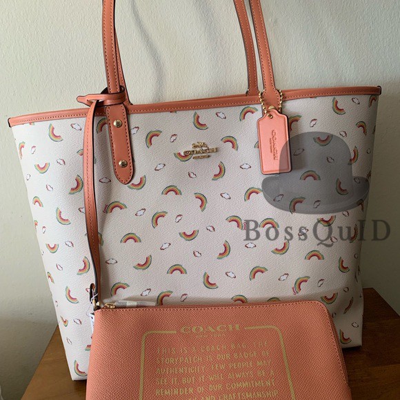 Coach Reversible Tote Bag In Signature Rainbow Print Brown