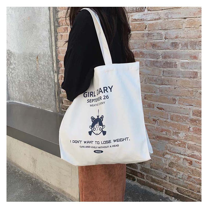 TC-07 tas canvas tote bag wanita import korea jepang simple besar girl diary