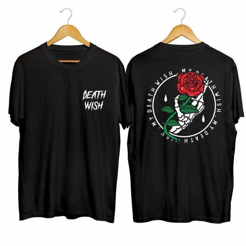 Fourfashion Kaos Pria Kaos Distro MY DEATH WISH LOGO ROSE Black BC157