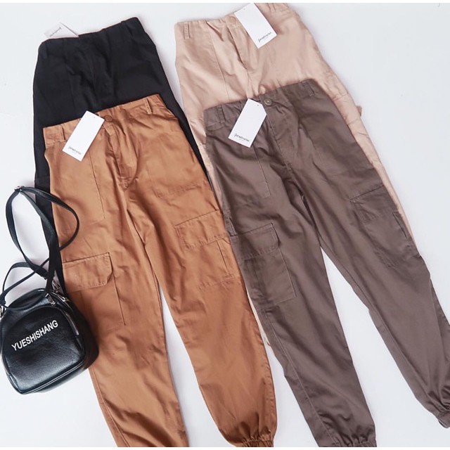 JOGGER CARGO  PANTS WANITA AMERICAN DRILL FREE BELT 