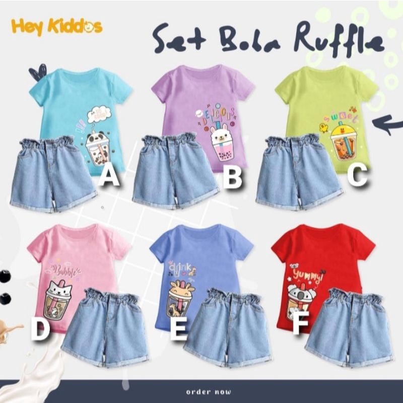 Heyy Kiddos Setelan Boba Ruffle