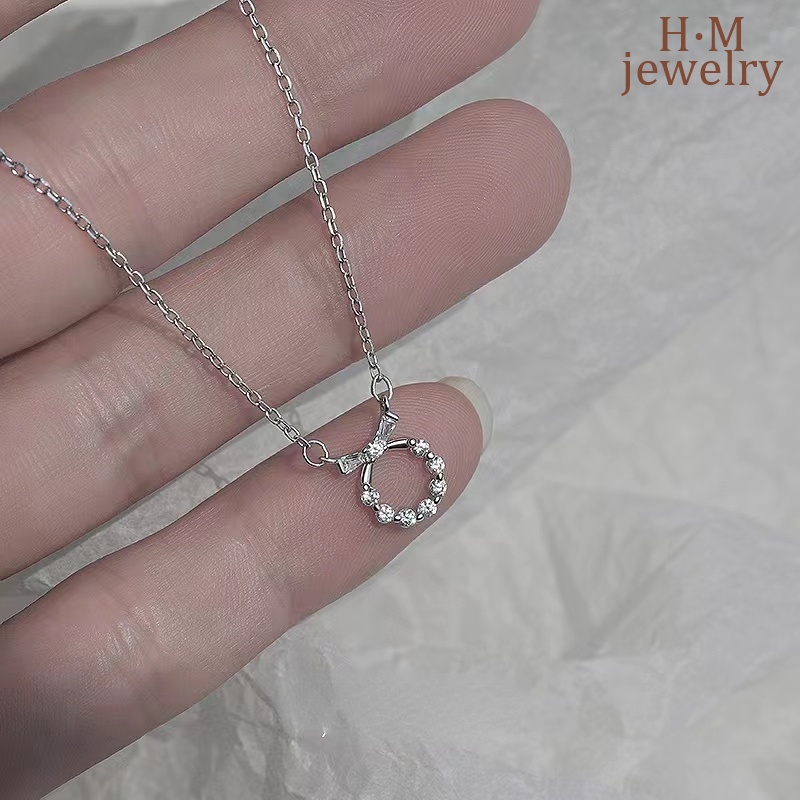 Kalung Rantai Clavicle Simple Desain Pita Hias Berlian Untuk Wanita 2022