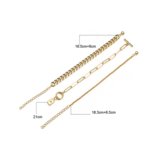 LRC Gelang Fashion Gold Color Thick Chain Multi-layer Chain Bracelet Set