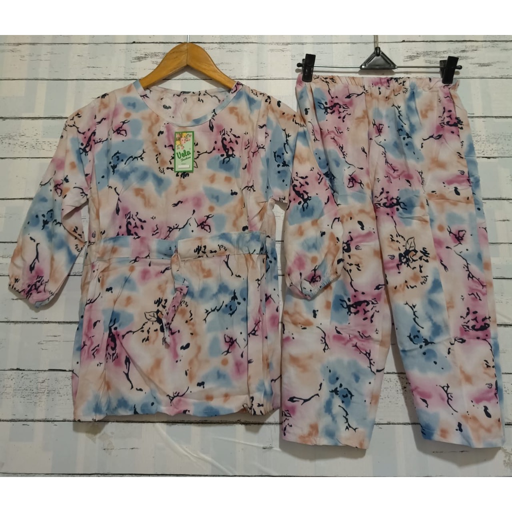 LANGSUNG KIRIM setelan anak rayon 4-7 tahun/pinggang serut/bahan rayon