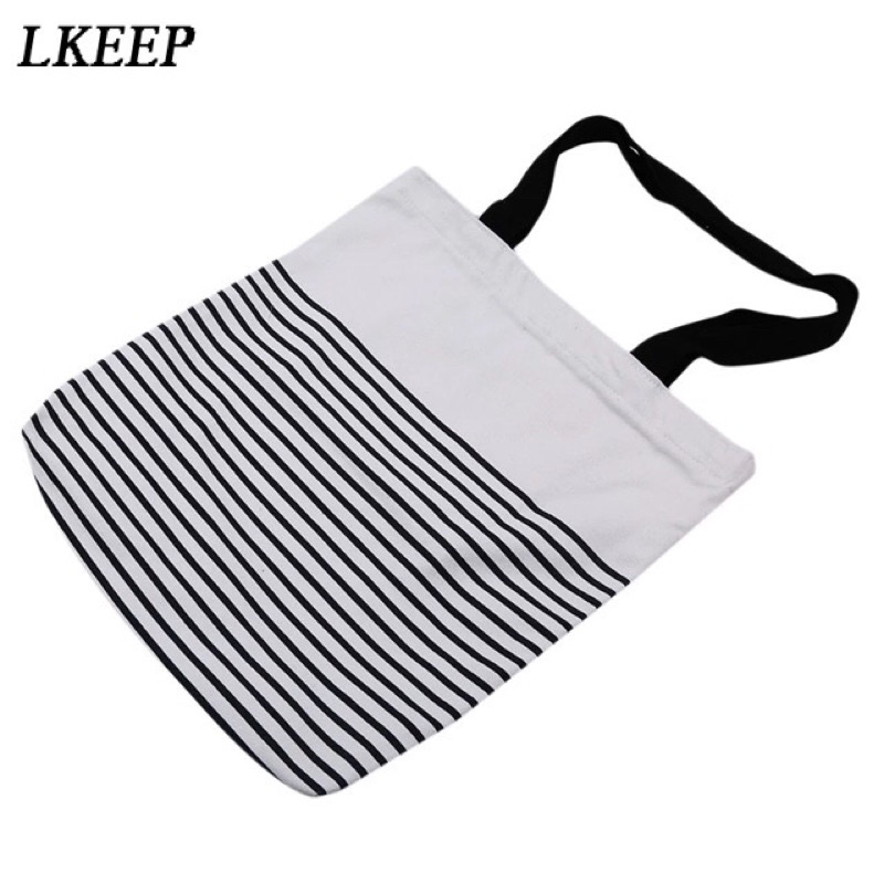 Tote bag motif Garis Hitam Putih - Tote Bag Universal wanita/cowo