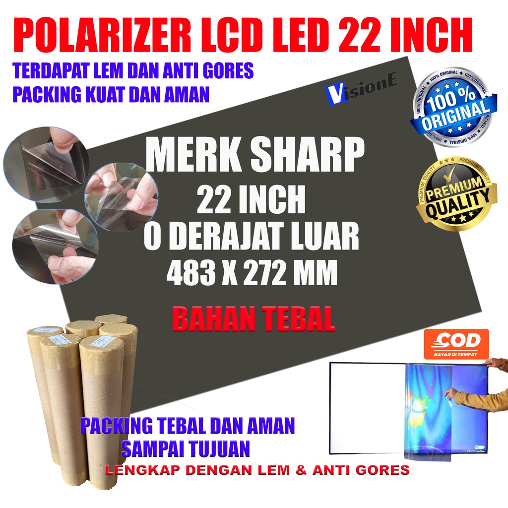 POLARIZER 22 INCH SHARP POLARIZER TV LCD LED SHARP ALEXANDER 22 INCH 0 DERAJAT BAGIAN LUAR DIMENSI 483*272 MM
