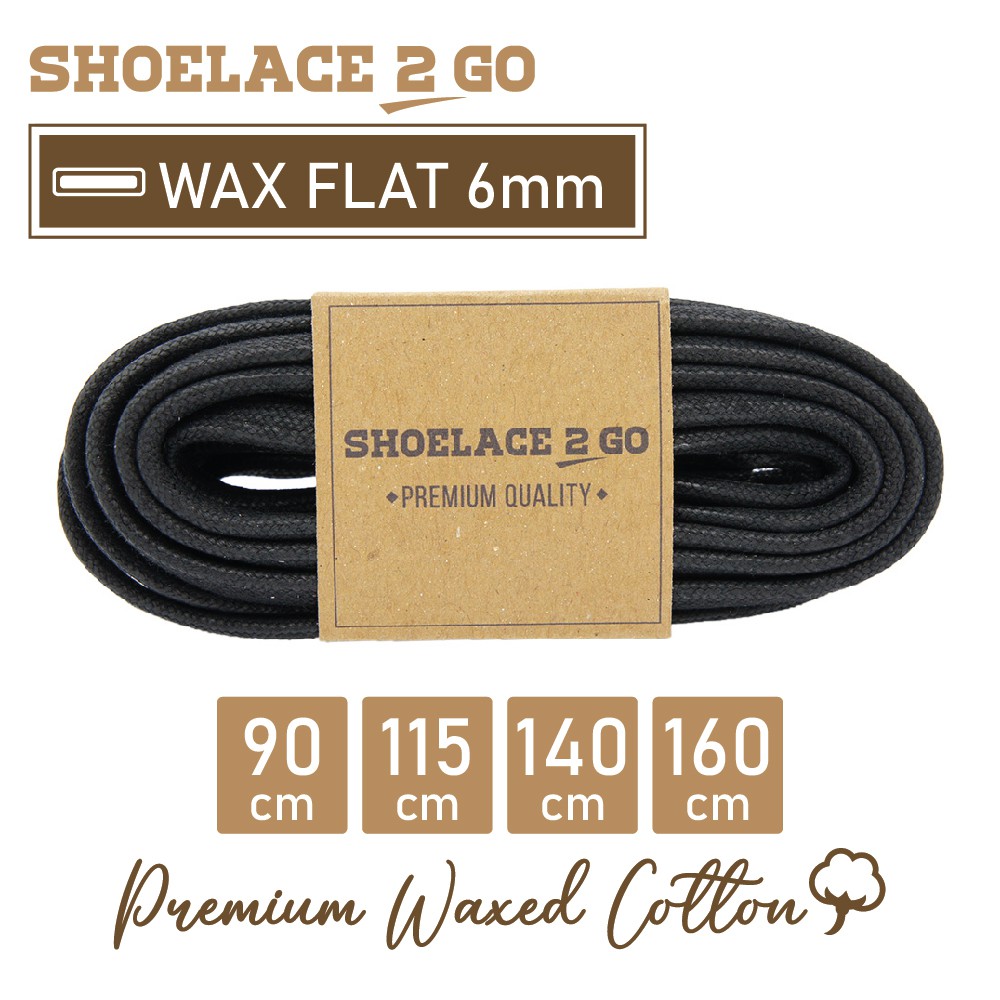 SHOELACE 2 GO PREMIUM TALI SEPATU LILIN WAX GEPENG PIPIH FLAT - WF6 - B1 - BLACK - 6MM