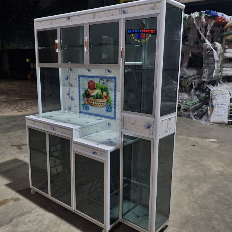 Rak piring / Rak Dapur / Rak sayur Aluminium / 4 Pintu