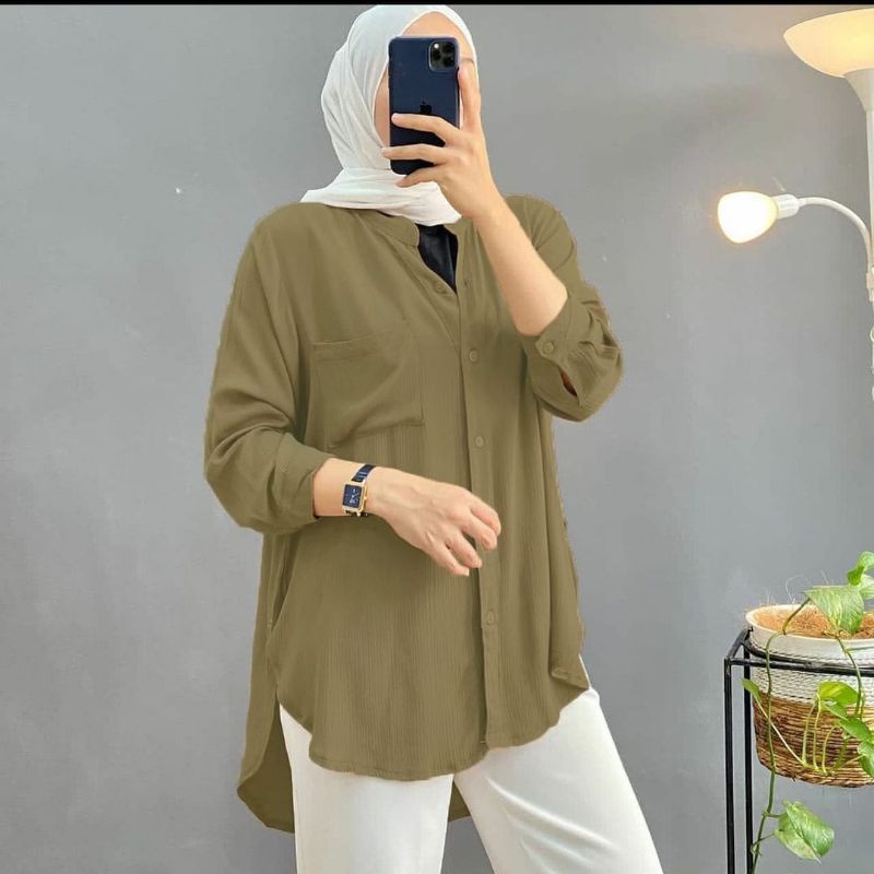 BLOUSE WANITA KEKINIAN OVERSIZE//KEMEJA WANITA BUSUI KANCING CRINKLE
