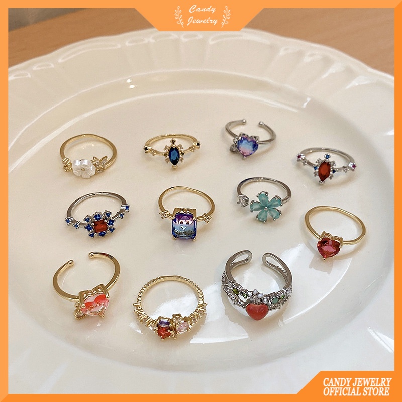 Cincin Gaya Retro Korea Aneka Warna Permen Untuk Wanita