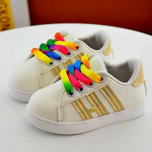 Sepatu Anak Cowok Cewek Kekinian Unisex Sport Gold Rainbow Shoes