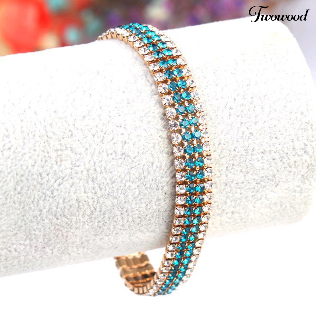 Twowood Rhinestone Luxury Women Bracelet Copper Shiny Four Rows Chain Bracelet Jewelry Accessory