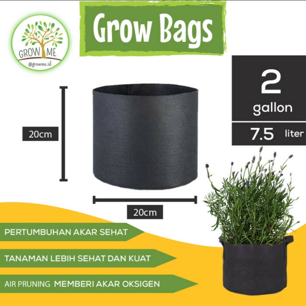 Grow Bags 2 Gallon Black - Planter Bag, Pot Tanaman, GrowMe.id