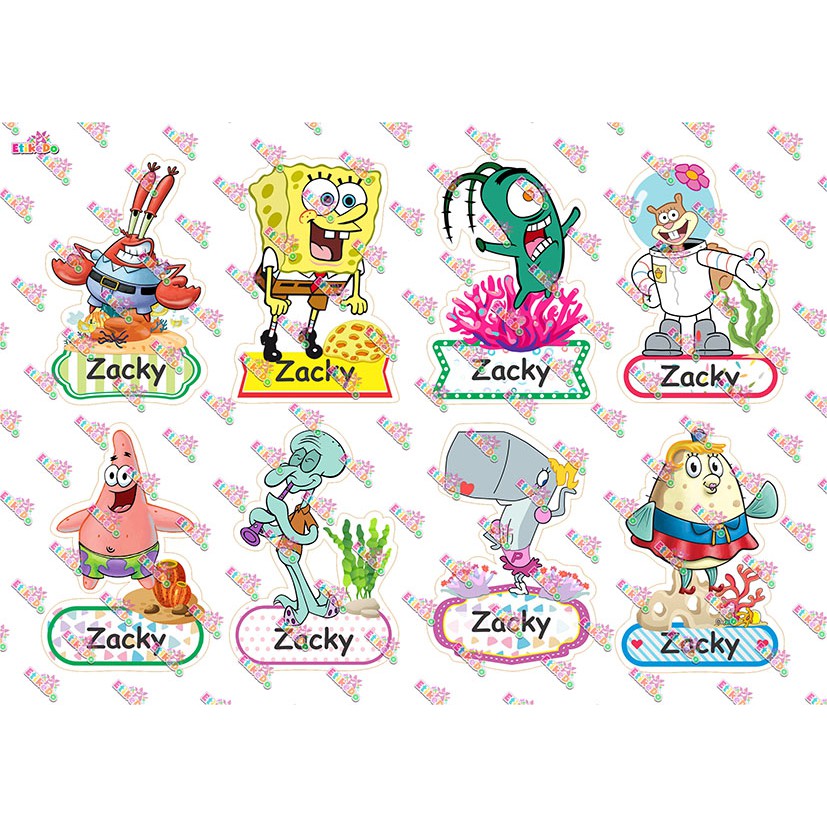 

LABEL NAMA SPONGEBOB 32 STIKER - ANTI AIR/ROBEK/LUNTUR -4 Nama SB1XL4