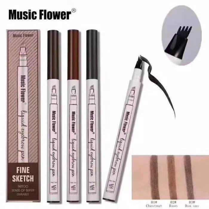 Music Flower 4-Tip Eyebrow Pen Waterproof Microblanding Fork Tatto Ink