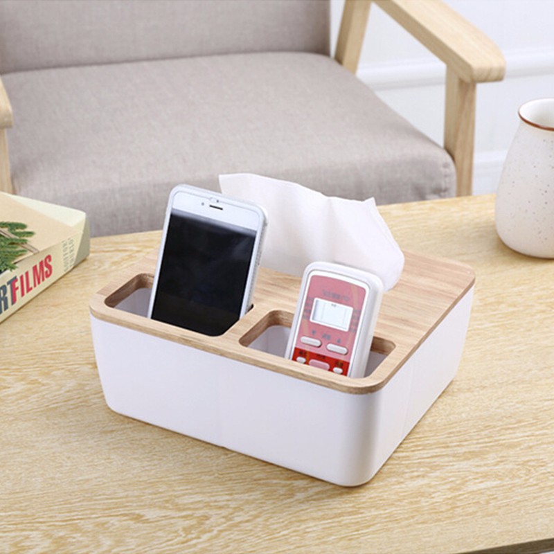 Tempat Tisu Kayu Multifungsi Box Tisue Holder Smartphone Wooden 064-01 XMS Taffware White Grab Medan